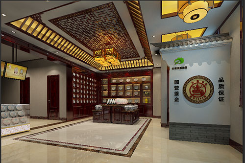 玛曲古朴典雅的中式茶叶店大堂设计效果图
